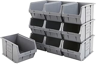 BiGDUG Budget Plastic Parts Bins Grey | Pack of 10 | 175h x 200w x 355d mm | Storage Bins