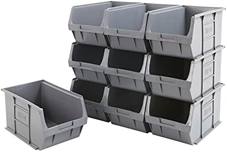 BiGDUG Budget Plastic Parts Bins Grey | Pack of 10 | 175h x 200w x 355d mm | Storage Bins