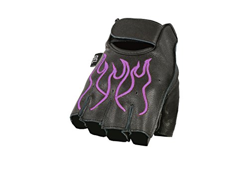 Image of Milwaukee Leather SH198 Men's Black Flame Embroidered Fingerless Gloves with Gel Palm | Padded Comfort; Vibration Relief; Flame Embroidery