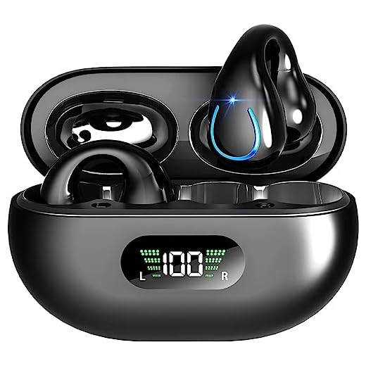 Fones de ouvido esportivos de ouvido aberto sem fio, Clip On Bluetooth Earbuds para iPhone Android,Fones de ouvido de condução óssea,Fone de ouvido Bluetooth sem fio para ciclismo,Exercício de corrida,Correr,Dirigir,Bluetooth 5.3