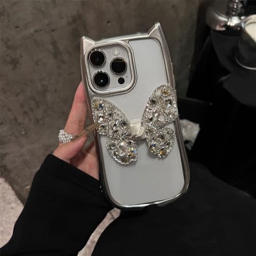 Coque silicone papillon iPhone 14 Pro transparente argent NevStp - 2