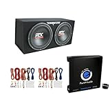 MTX TNE212D 12' 1200W Dual Loaded Car Subwoofers + Box + Planet 1500W Amp + Kit