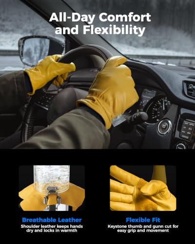 toolant Ribbed Cuff Insulated Leather Gloves