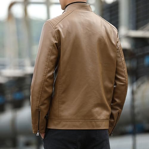 Chaqueta para hombre estilo vintage en cuero sintético caqui miniatura 2