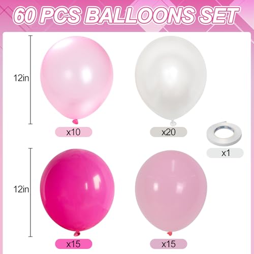 Image of Pink and White Balloons, 60 PCS 12 Inch Hot Baby Pink Pearl White Latex Balloons for Valentines Day Girls Women Princess Birthday Party Baby Shower Bridal Shower Wedding Party Decorations
