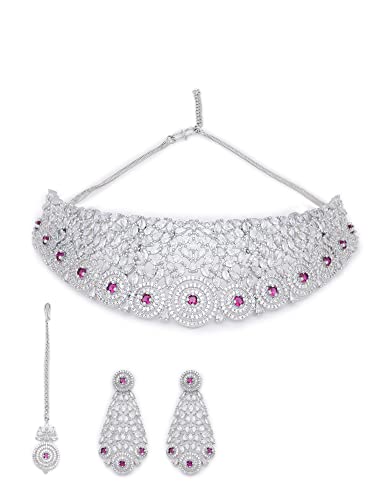Image of Karatcart American Diamond Studed Blue Choker Necklace Set