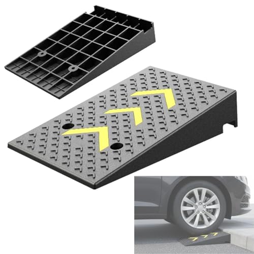Rampas para Coches Rampa Bordillo de Goma con Diseño de Drenaje, Capacidad de Carga de 4000 kg, para Coches Camiones Patinetes Sillas de Ruedas(50x100x19cm/20x39x7.5in)