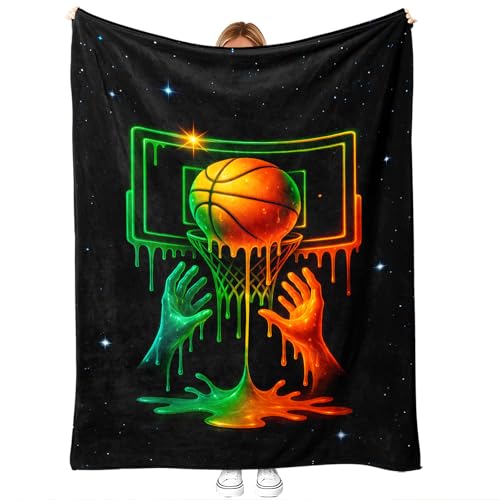 LuxeCove Neon Basketball Drip Throw Blanket Gift for Boys Girls & Teens, Basketball Room Decor, Cozy Couch Bed Sofa Throw, Gamer Dorm, Birthday Christmas Senior Night Team Gift, 50'' x 60''