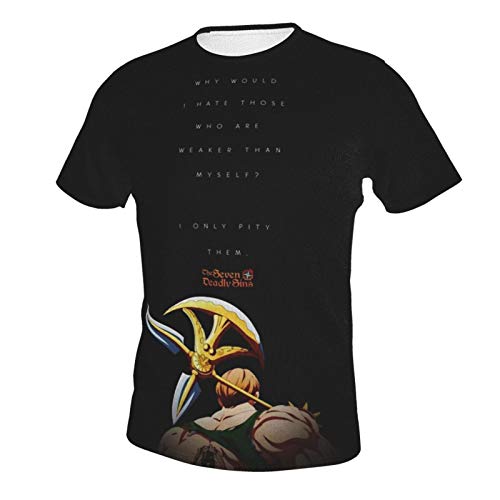FIPILOCK Anime Seven Deadly Sins 3D Graphic Printed Short Sleeve Crew Neck T-Shirts Full Cover Printed Tees for Men