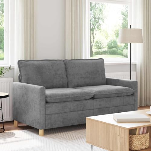 Teenpull Sofá gris claro con funda de poliéster, 156 x 81 x 87,5 cm, 2 plazas con marco de metal, cojines extraíbles y cojines gruesos para sala de estar, habitación de invitados, habitación juvenil