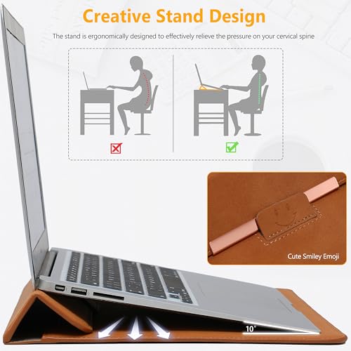 HYZUO 13.3-14 Inch Laptop Sleeve Bag with Stand Feature Compatible with MacBook Pro 14 M3/M2/M1 Pro/Max A2992 A2918 A2779 A2442 2024-2021, MacBook Air 13 2017-2012, Case with Pouch, Brown(with Trim) - Image 3