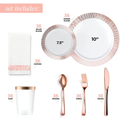252-Piece Rose Gold Plates, Napkins, Party Supplies, Dinnerware For Adults (36 Sets), Gold Plastic Plate Set, Small & Large, Durable Disposable Silverware, Paper Napkins, & Cups For Elegant Parties #TOP1
