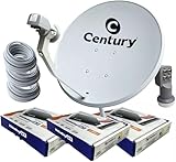 Kit Antena Century com 3 Receptores, Midiabox B7 com Fonte Externa, Parabólica de 60 cm, Banda KU
