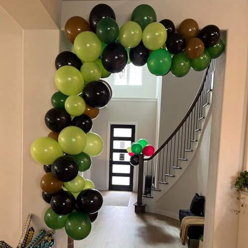 Image of Green Brown Balloons, 60 Pcs 12 Inch Dark Green Black Confetti Balloons for Boys Men Kids Video Game Theme Jungle Safari Baby Shower Woodland Hunting Graduation Camo Birthday Army Party Decorations