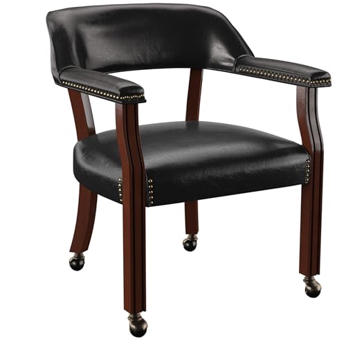 Steve Silver Furniture Tournament Arm Dining Chair with Casters Upholstered w/Nailhead Trim for Living Room Dining Room Vegan Leather 18-Inch Seat Height 25 W x 25 D x 31 H Black