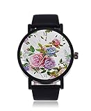 Gehäusedurchmesser: 40 mm. Bunte Sommerblumen-Armbanduhr für Damen, Quarz, Edelstahl, Lederarmband, lässige Uhr