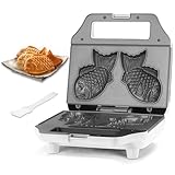 SugarWhisk Taiyaki Fish-shaped Waffle Maker, 2 Pcs Electric Japanese Fish Shaped Waffle Iron Pan, Dual Non Stick Cooking Plates, Recipe Included, White
