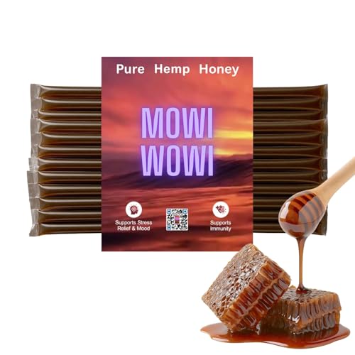 MOWI WOWI Hemp Honey Straws - 100% USA Pure, Raw, Unfiltered Honey - Infused with Hemp Oil, Non-GMO - Pack of 10