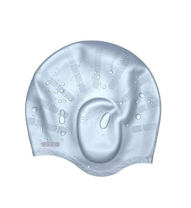 Tec Tavakkal® Latest Designed Long Hair Swim Cap,Waterproof Silicone Swimming Cap for Adult Woman and Men,Keeps Hair Clean with Ear Protector (Silver)
