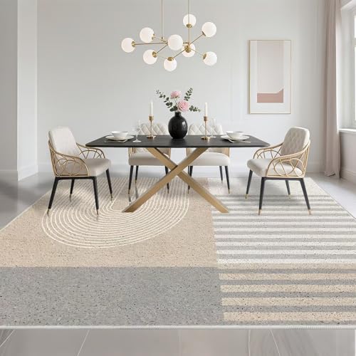 Tapis de terrasse extérieur 140x180cm gris à rayures pour salon