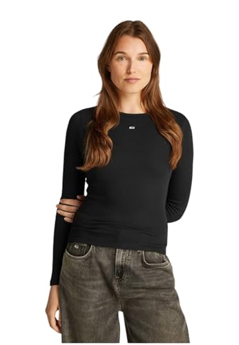 Tommy Jeans Damen Tjw Slim Essential Rib Ls Dw0dw17387 Kurzarm T-Shirt, Schwarz, M EU – Ansicht 3