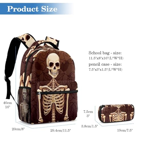 Sac à dos rétro marron tête de mort le cadeau de rentrée scolaire idéal - 2