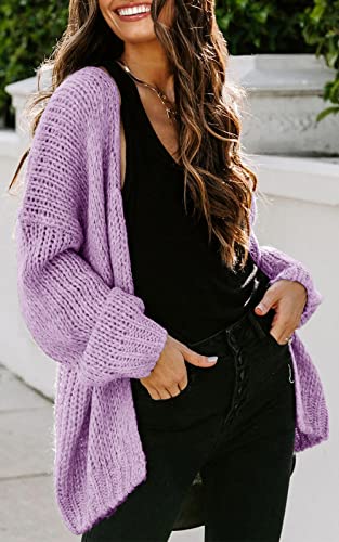 Prettygarden Long Sleeve Open Front Fall Sweaters For Women 2022 Solid Color Cardigan Sweaters For Women Casual Loose Outwear (Purple, X-Large, X_L) #TOP1