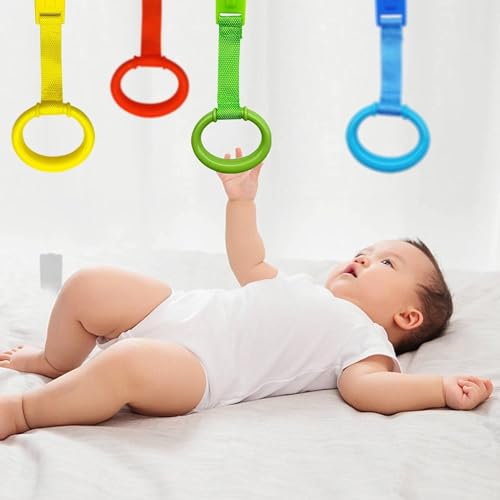 codree 4 pcs baby playpen pull up rings- baby crib pull up rings- baby walking exercises assistant rings- baby bed stand up rings baby cot hanging rings for infant baby toddler