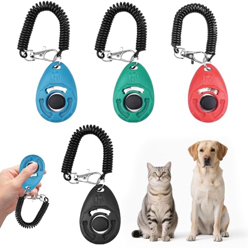 4 Packungen Klicker Hund,Clicker Hund,Clicker Katze Training,Klicker Katze Mit GroßEm Knopf,Clicker Mit Handschlaufe FüR Hundetraining,Geeignet FüR...