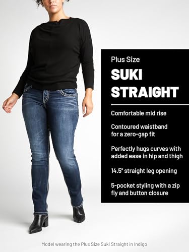 Silver Jeans Co. Women's Plus Size Suki Mid Rise Curvy Fit Straight Leg Jeans, Med Wash ECF3854