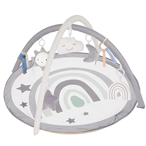 Image of little dove Baby Gym and Infant Play Mat Rainbow Design for Newborn Stage-Based Developmental Activity Gym for Babies to Toddlers with 7 Toys Infant Mirror Tummy Time Mat Neutral Grey