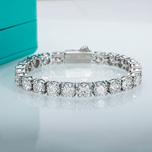 AnuClub 11.1CT-32CT Moissanite Tennis Bracelet 925 Sterling Silver Round Cut 4MM/6.5MM D Color VVS1 Moissanites Classic Bracelets for Women Men2