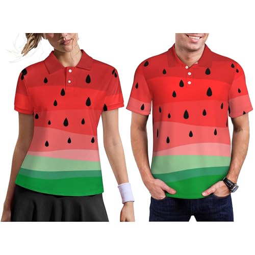 Watermelon Print Couples Golf Polo Shirts