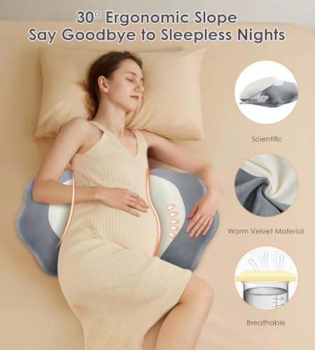 Image of Pregnancy Pillows for Sleeping, Memory Foam Maternity Pillow Support for Back Belly HIPS, Adjustable Travel Wedge Pillow for Pregnant Women, Side Sleeping Pregnant Pillows with Velvet Cover