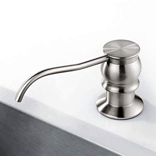 Image of Built in Deck Mount Liquid Lotion Kitchen Countertop Metal Soap Dispenser, Brushed Nickel Brass Dispenser Pump with 47.2 inch Silicone Long Tube for 0.79 inch- 1.38 inch High Capacity Bottle Mouths