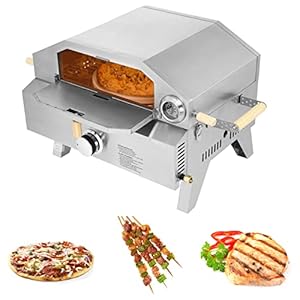 ROVSUN 2-in-1 Gas Pizza Oven & Propane Grill, Portable Outdoor Stainless Steel Pizza Maker and Propane Griller Combo with Auto-ignition, 12” Pizza Stone & Thermometer for Camping Backyard Picnic