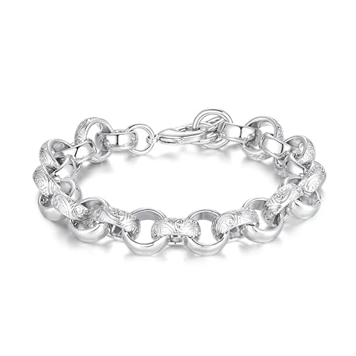 THE BLING KING 15mm Silver Ornate Belcher Bracelet for Men 70g Heavyweight 8-Inch Chunky Silver Plated Bracelet