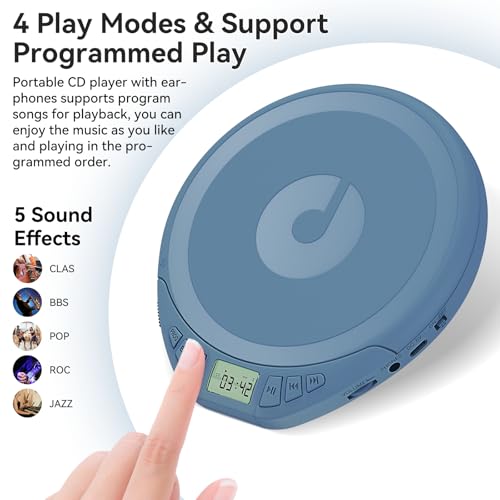 Image of Portable CD Player for Car: Kegaudio with Earphones Anti-Skip LCD Display Personal Disman Disc Player for Car & Sports Supports MP3 WMA PROG & Memory Function