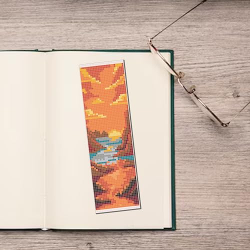 Image of FREEBLOSS 6 Set Cross Stitch Bookmark Kit for Beginner Adults Landscape Stamped Embroidery Bookmark Kits Cross Stitch Kits with Instruction Bookmarks Making Kit for Book Lovers 8x2.4in /20x6cm