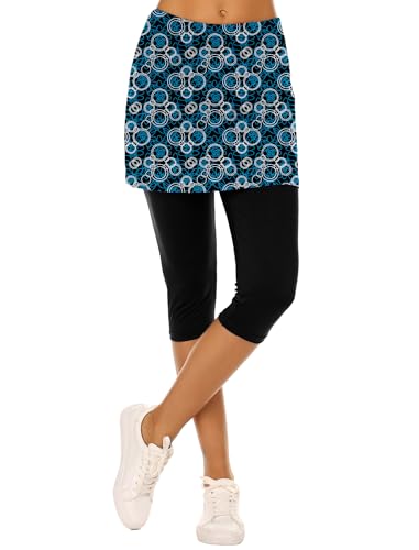 Ekouaer Skirted Leggings for Women Tennis Golf Skorts Capris Gym Yoga Legging with Skirts Blue Floral