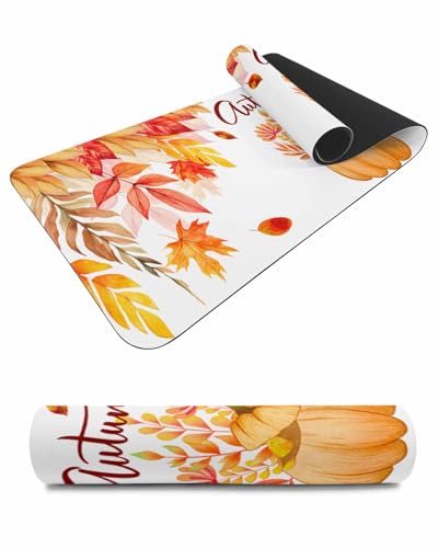 Debedcor Heat Proof Table Pads Waterproof Decorative, Fall Maple Leaf Non-Slip Table Countertop Protector, Farmhouse Thanksgiving Pumpkin Insulation Mat for Dining Room, 48 x 12 Inches