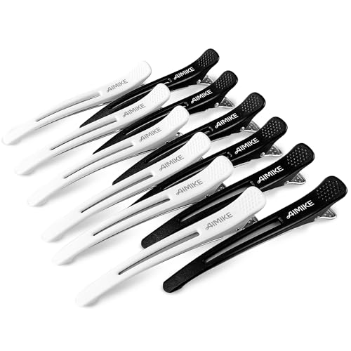 12 Piezas Pinzas Pelo Peluqueria, Pinzas Pelo Plástico Profesionales AIMIKE Para Cortar El Cabello,pinzas pelo niña Antideslizantes Set para Marcar Peinar Planchar el Pelo, duraderos（Blanco Y Negro）