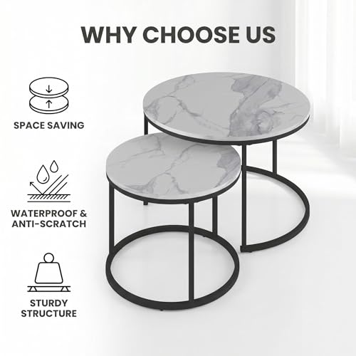 Image of Round Coffee Tables for Living Room,Set of 2 (Marble)