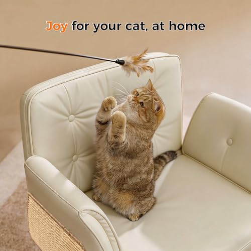 Image of amseatec Criss Cross Chair with Natural Sisal Cat Scratch Pad, 5-Gear Adjustable Armrests, 360 Silent Casters,pet-Friendly Office, Gaming, Leisure, and Make up Vantiy Desk Chair(Cream)