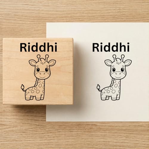 Image of Kunya Personalised Book Stamp with Your Name(3.5 cm Dia), customised for Stamping Books for Readers, Great Gift for booklovers, Kids, Teachers (Baby Giraffee)