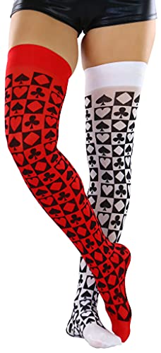 Image of ToBeInStyle Women's Harlequin Jester Thigh High Stockings Playing Card Checkered Opaque Halloween Costume Hosiery