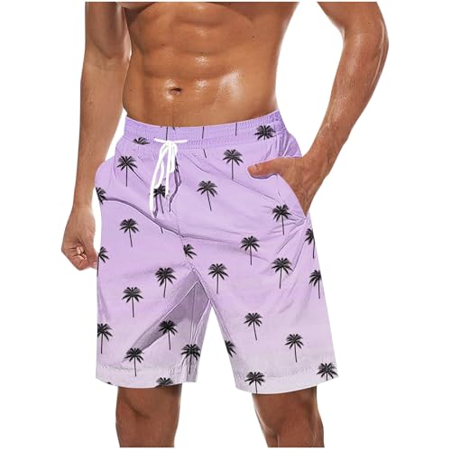 Summer Plus Size Shorts Mens Classic Tropical Hawaiian Shorts Loose Fitting Palm Tree Board Shorts Beach Swim Trunks