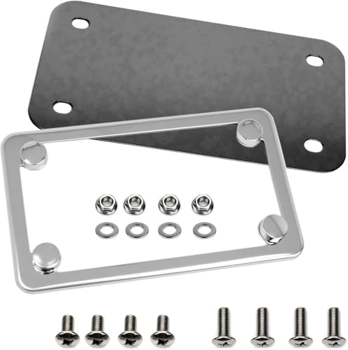LFPartS Motorcycle Stainless Steel License Plate Frame + Motorcycle License Backing Plate Set
