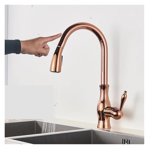 Grifo de cocina de diseño moderno oro rosa monomando con caño giratorio de alta gama 2