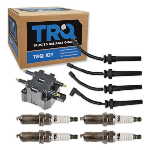 TRQ Ignition Coil & Spark Plug Kit Iridium 6 Piece Compatible with 2003-2009 Chrysler PT Cruiser L4 2.4L Turbo 2003-2005 Dodge Neon L4 2.4L